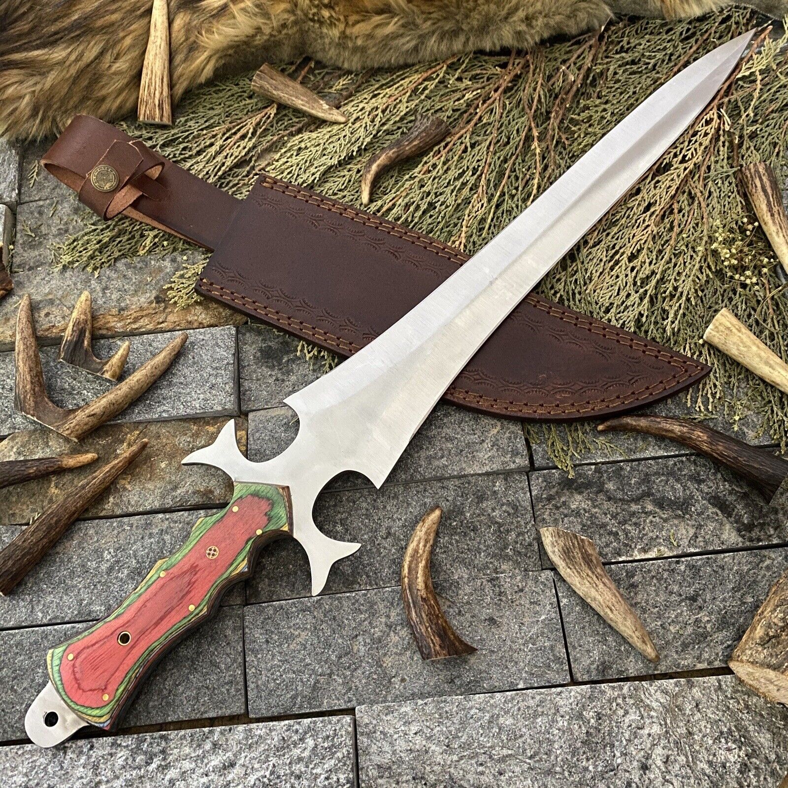 23” Bds Cutlery Handmade D2 Full Tang Hunting Predator German Dagger Knife H144