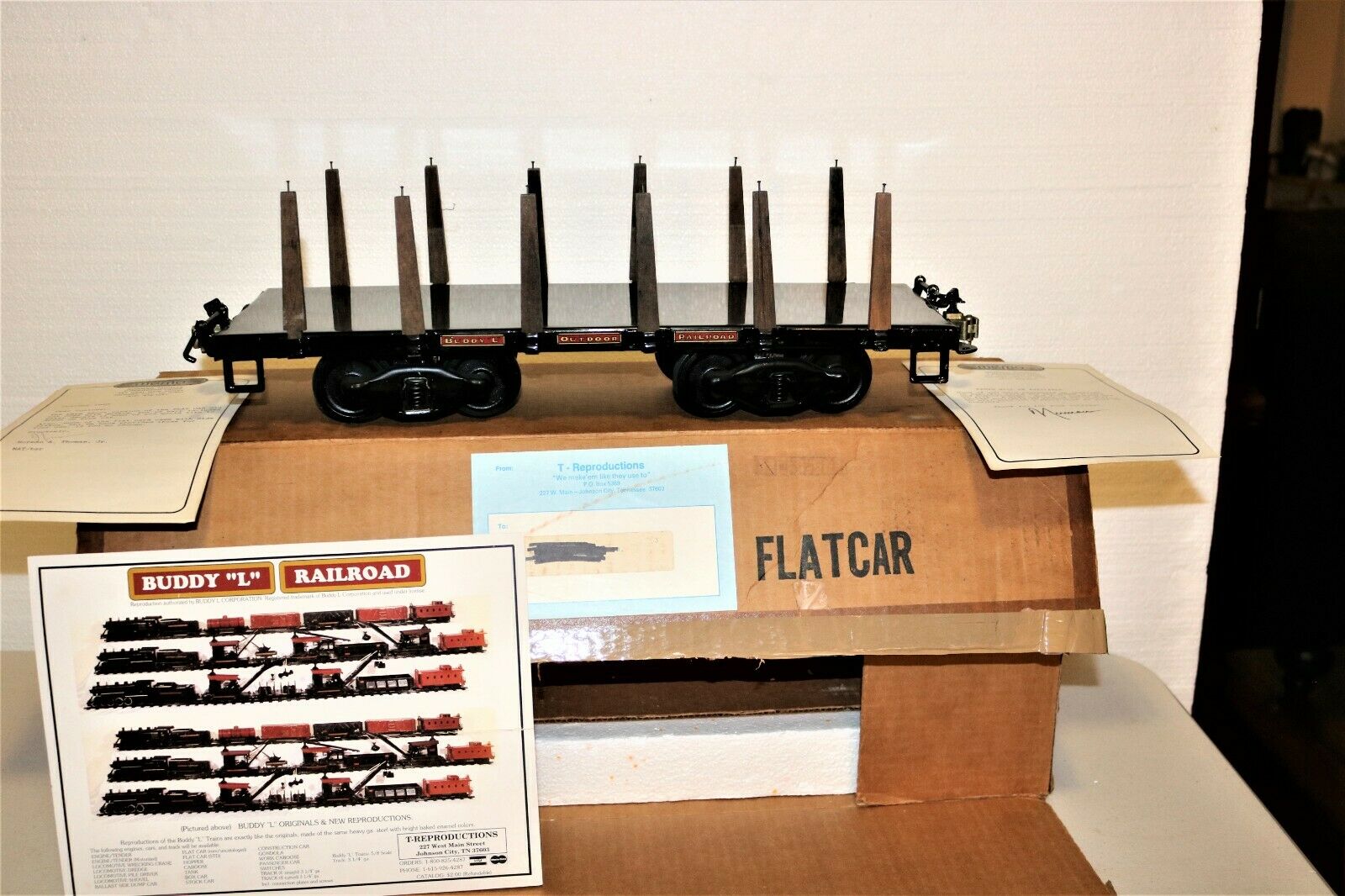 Mint T-reproductions Buddy L Railroad Black Flat Car W/box & Original Foam