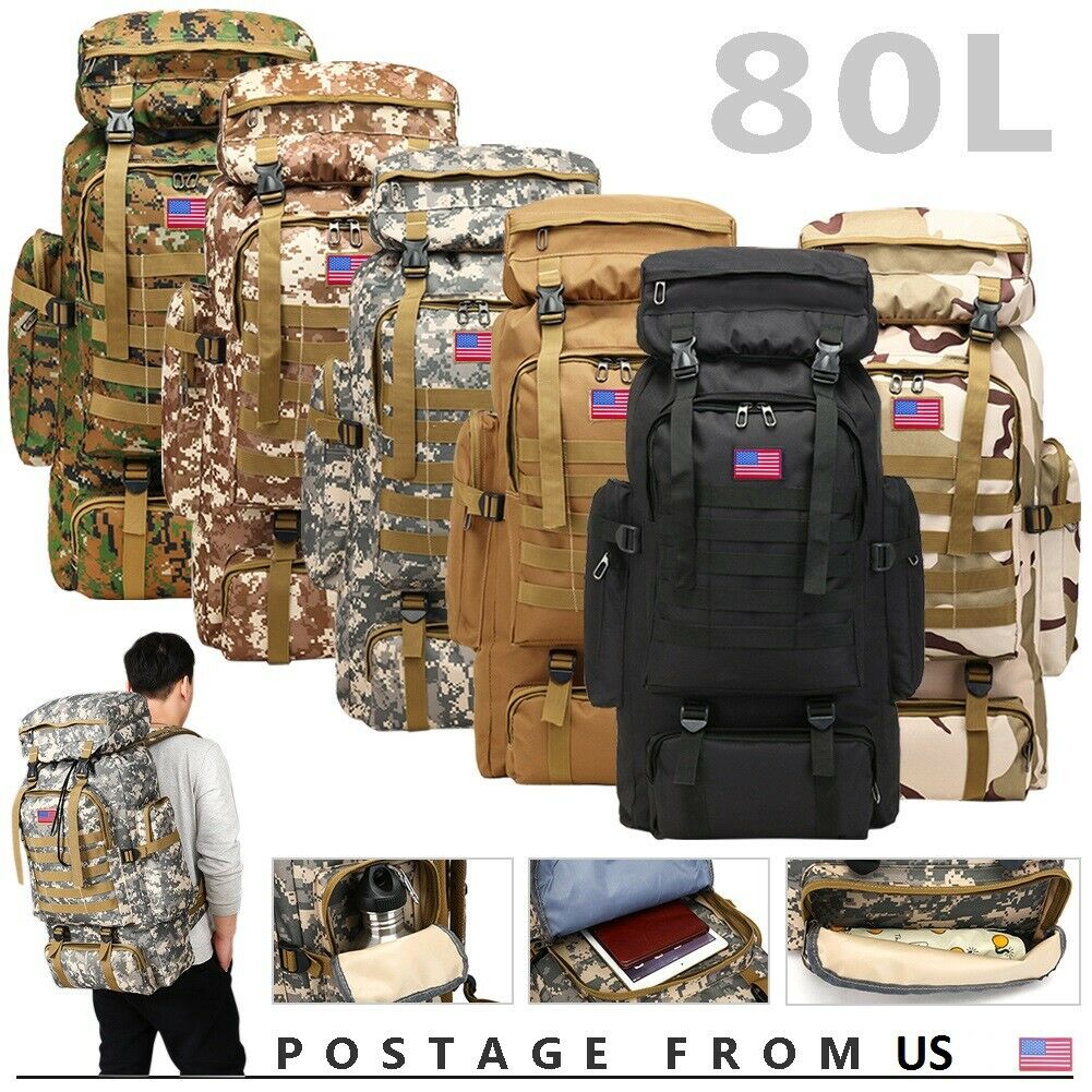 80l Outdoor Military Molle Tactical Backpack Rucksack Camping Hiking Travel Bag
