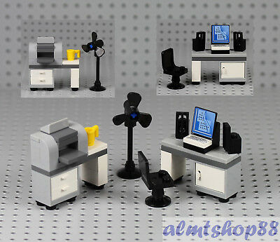 Lego - Office Desk W/ Printer Computer Monitor - Minifigure Desktop Screen Chair