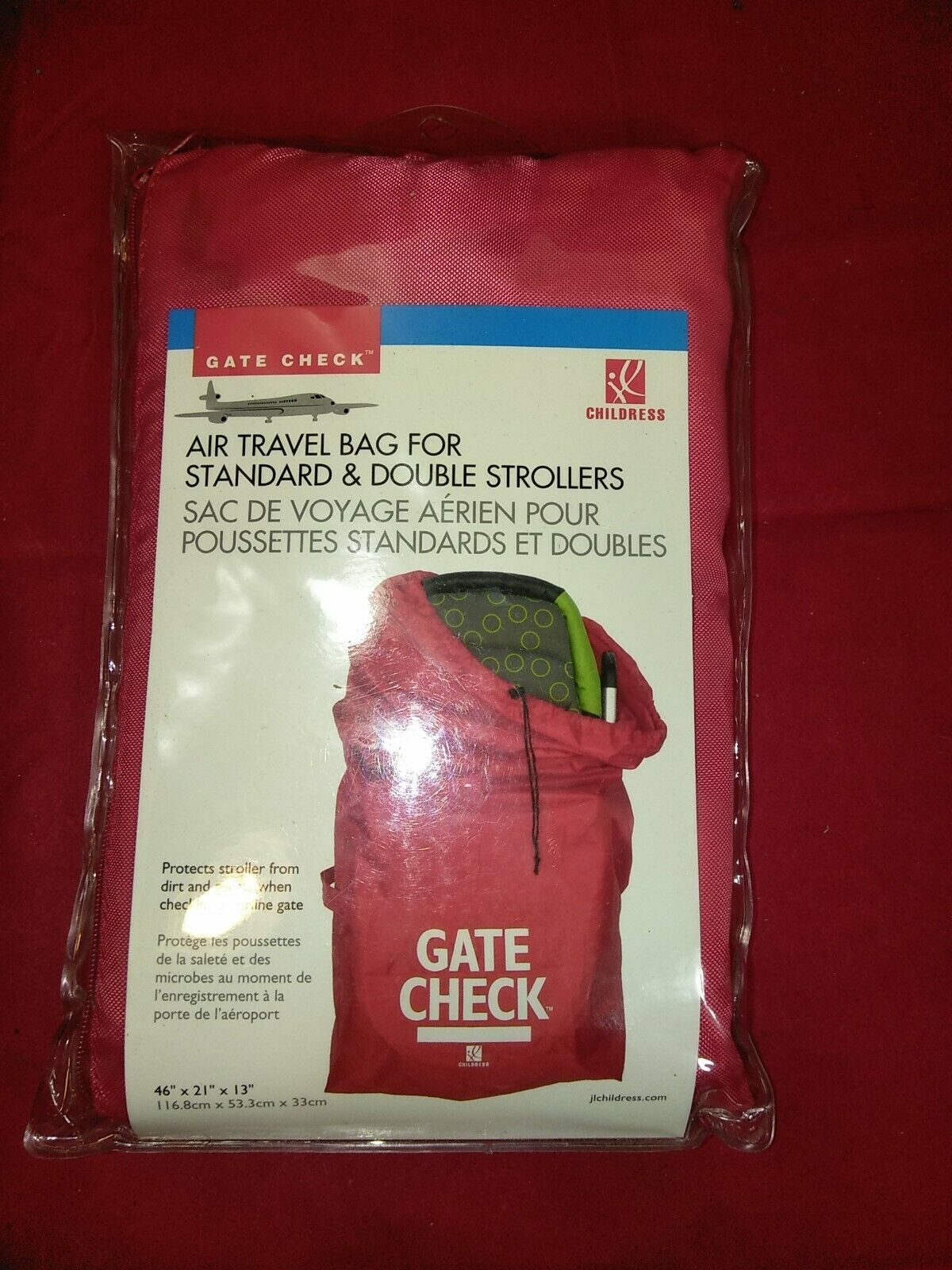 J.l. Childress Gate Check Bag For Standard & Double Strollers Red