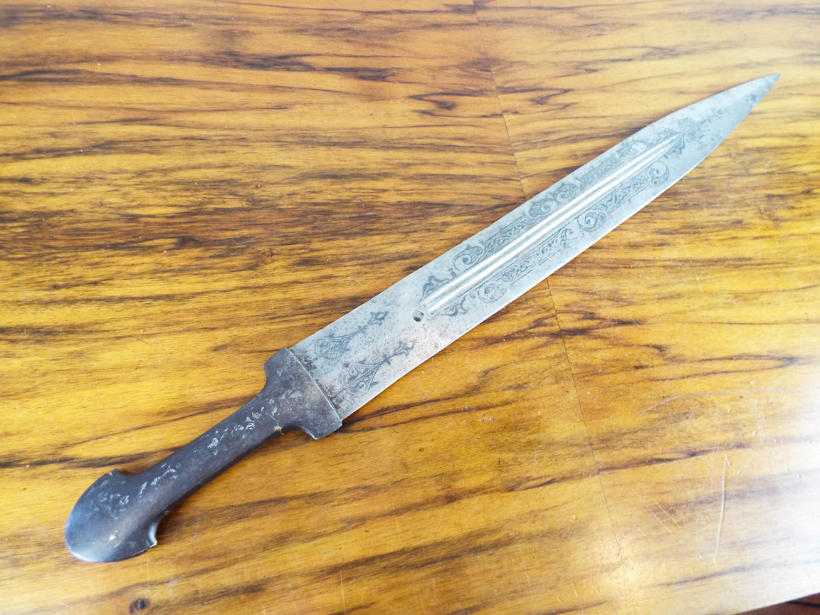 Antique Caucasian Kindjal Russian Georgian 19th C Sword 20" Long Etched Blade