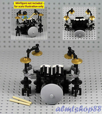 Lego - Drum Kit W/ 2 Drumsticks - Bass Cymbal Snare Music Drummer Minifigure Set