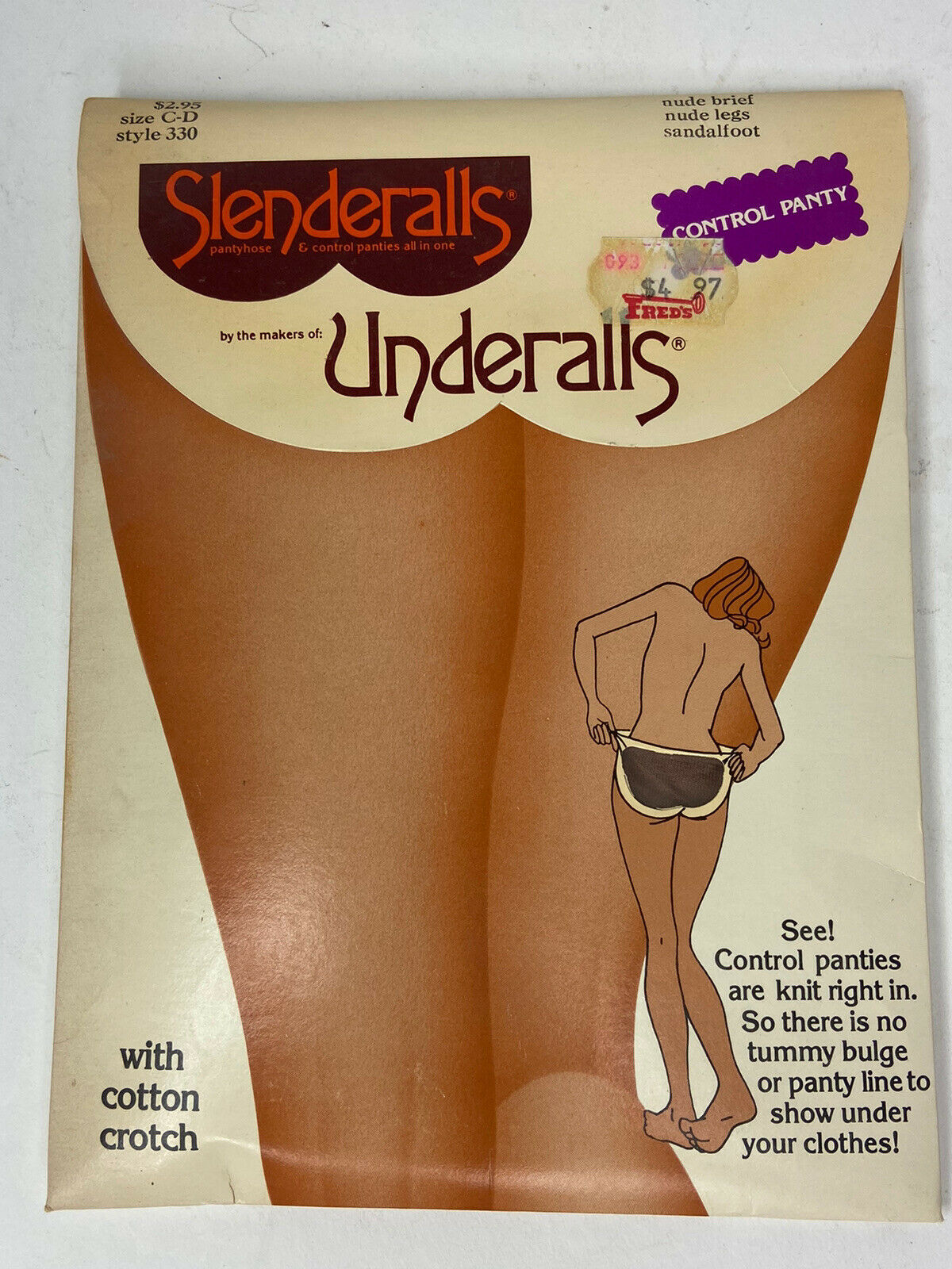 Vintage 1977 Slenderalls Underalls Pantyhose Size C-d Sandalfoot Color: Nude