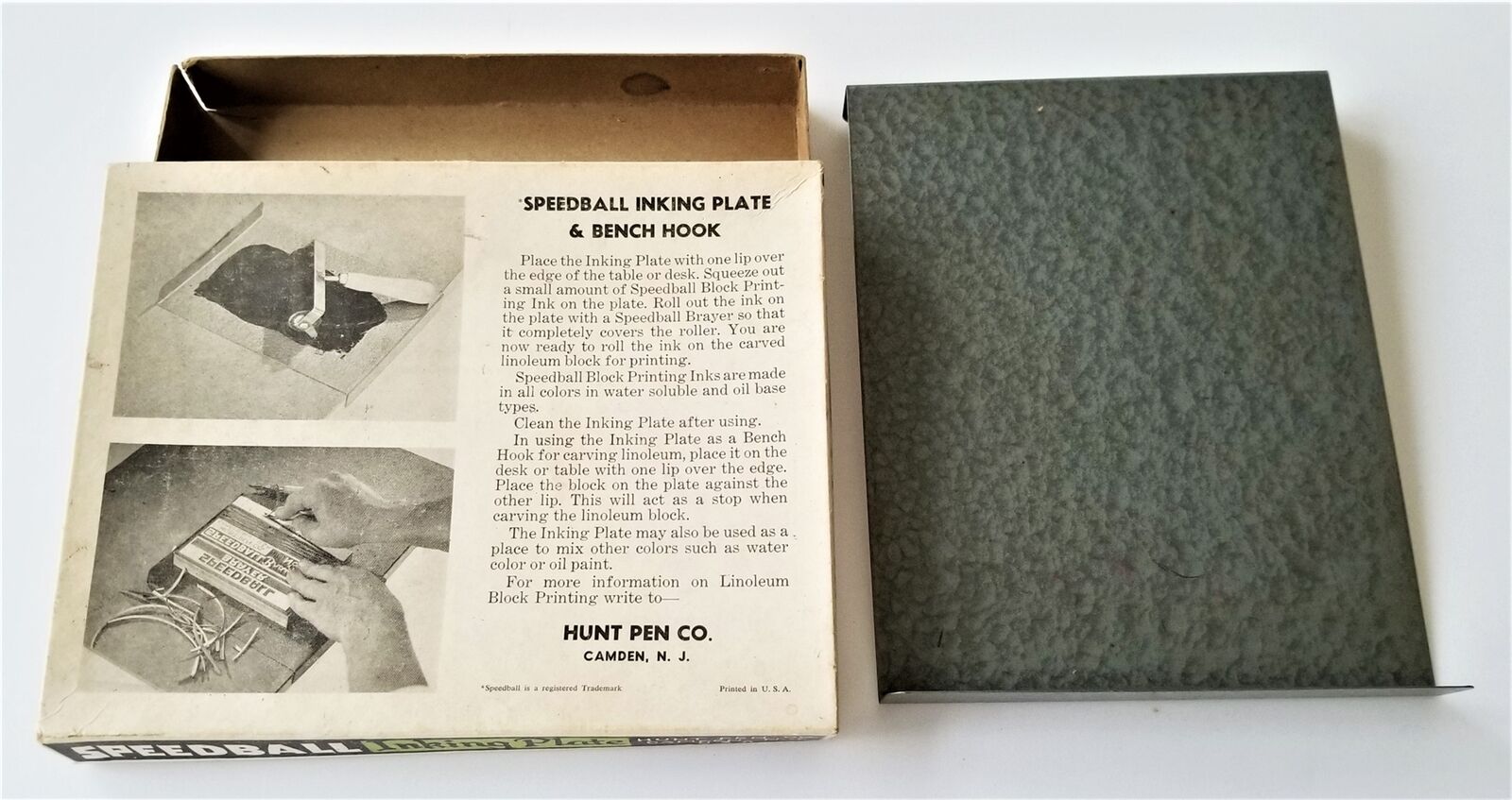 Vintage Speedball Metal Inking Plate Hunt Pen Camden Nj Bench Hook Original Box