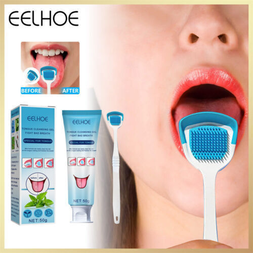 50g Oral Cleaning Tool Tongue Cleaning Gel With Tong Scraping Brush To Freshen B