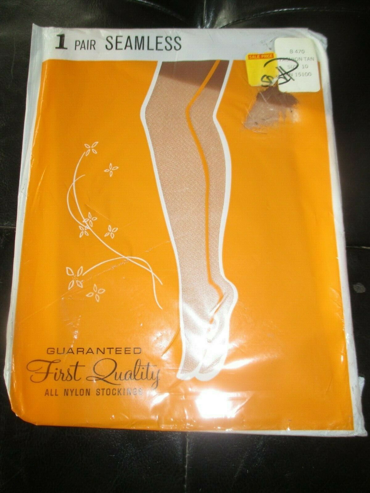First Quality Vintage Fashion Tan Seamless Nylon Stockings - 1970's - Size 10
